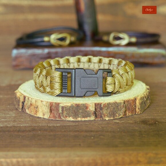 Paracord Bracelet/Survival Bracelet Side Release Buckle Khaki L 8"(ID 187 188) - Picture 1 of 2